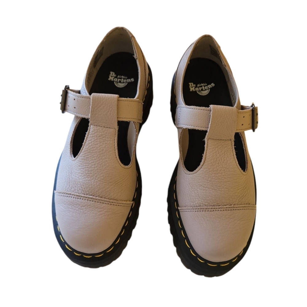Dr Martens Bethan Pisa Leather Chunky Platform Mary Janes Vintage Taupe Size 8 - Picture 2 of 15